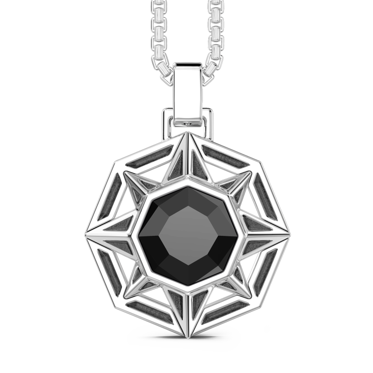 Zancan silver necklace with wind rose pendant and black stone.