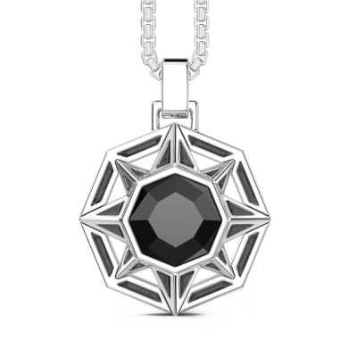 Collana Zancan in argento con pendente a rosa dei venti e pietra nera.