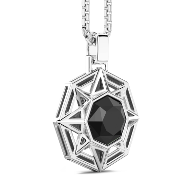 Zancan silver necklace with wind rose pendant and black stone.