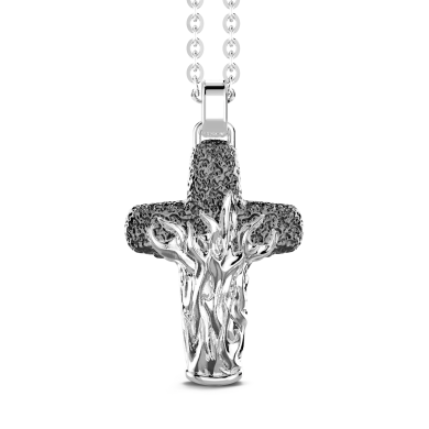 Collar Zancan de plata con colgante de cruz con motivo llameante.