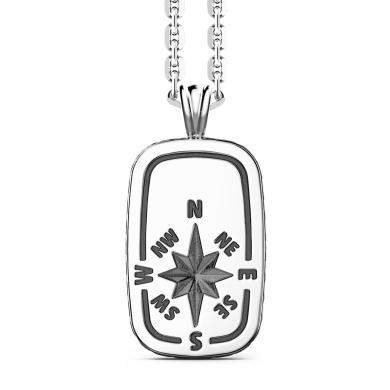 Zancan silver necklace with tag pendant and wind rose.