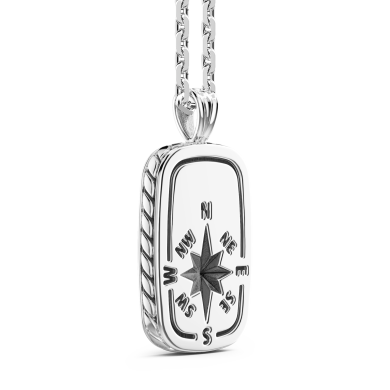 Zancan silver necklace with tag pendant and wind rose.
