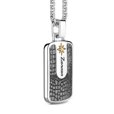 Collar Zancan de plata con colgante de placa con efecto piel.