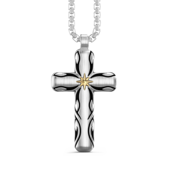 Zancan silver necklace with cross pendant and tribal motif.