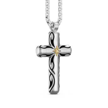 Zancan silver necklace with cross pendant and tribal motif. 2