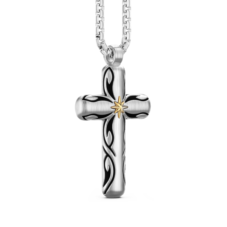 Collana Zancan in argento con pendente a croce e motivo tribale.