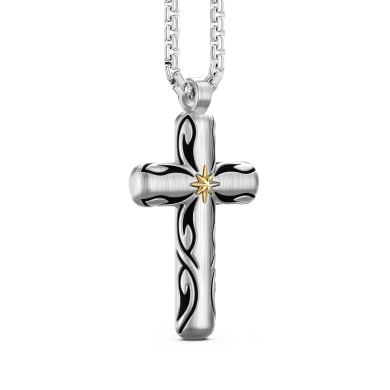 Zancan silver necklace with cross pendant and tribal motif.