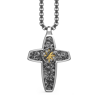 Zancan silver necklace with barbed-wire cross pendant.