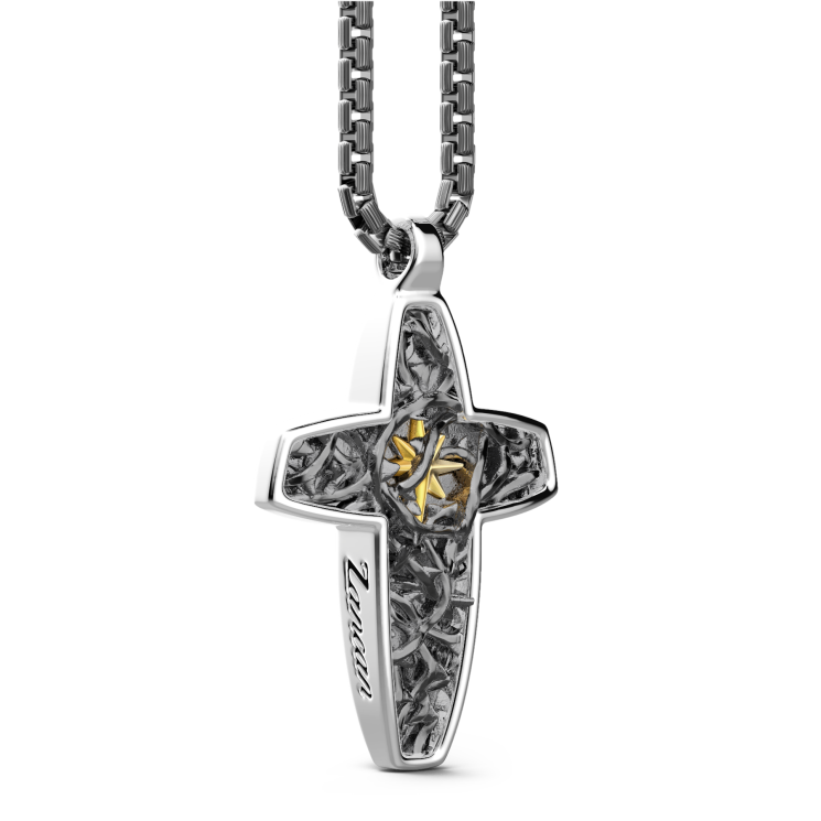 Collar Zancan de plata con colgante de cruz con alambre de espino.