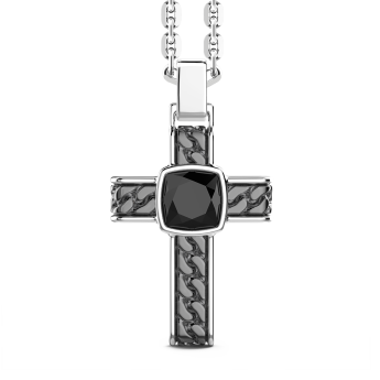 Collana in argento con pendente a croce e onice quadrata.
