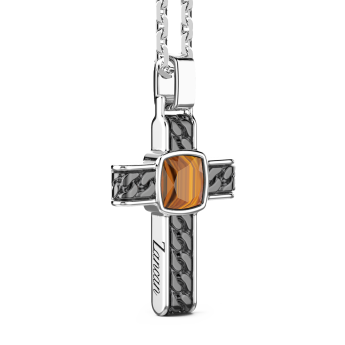 Silver necklace with cross pendant and square tiger's eye. 2