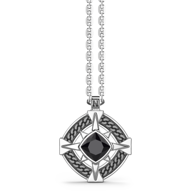 Silberkette mit Onyx auf dem Anhänger.