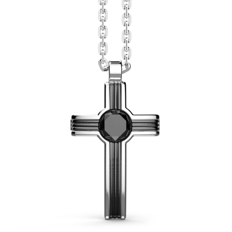 Zancan-Kette aus Silber mit Kreuzanhänger und Onyxstein.