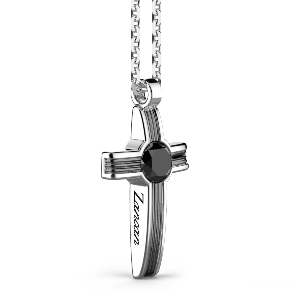 Zancan-Kette aus Silber mit Kreuzanhänger und Onyxstein.