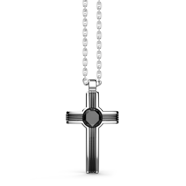 Zancan-Kette aus Silber mit Kreuzanhänger und Onyxstein.