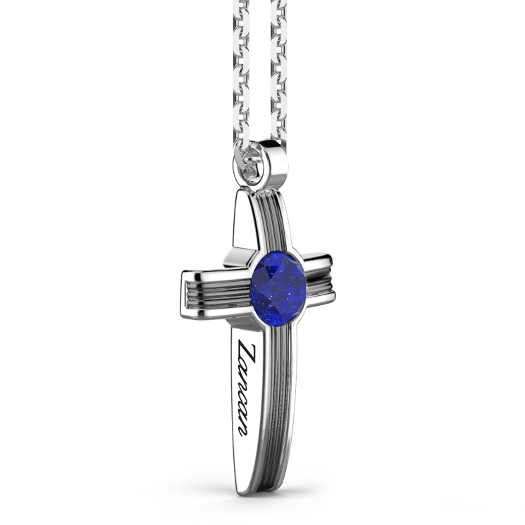 Zancan silver necklace with cross pendant and lapis lazuli stone.