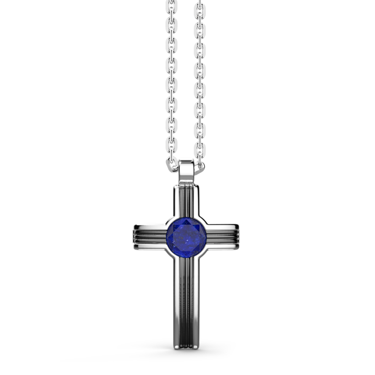 Zancan silver necklace with cross pendant and lapis lazuli stone.