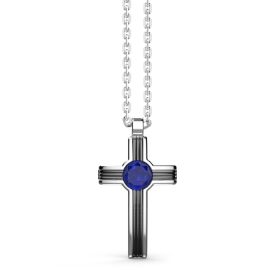 Zancan-Kette aus Silber mit Kreuzanhänger und Lapisstein.
