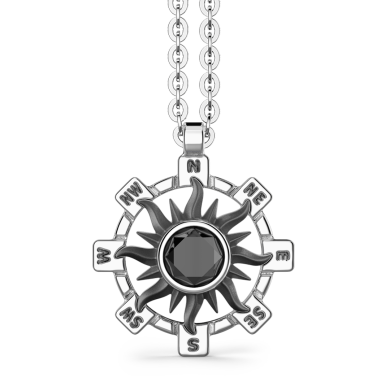 Zancan-Kette aus Silber mit Sonnenanhänger und schwarzem Edelstein.