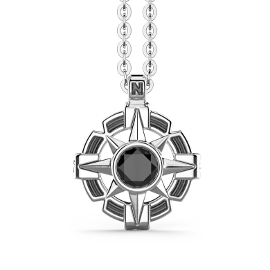 Zancan-Kette aus Silber mit Windrosenanhänger und schwarzem Edelstein.