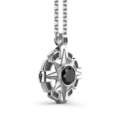 Zancan-Kette aus Silber mit Windrosenanhänger und schwarzem Edelstein.