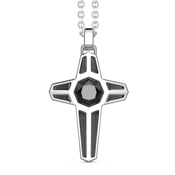 Collana Zancan in argento con pendente a croce e pietra nera.