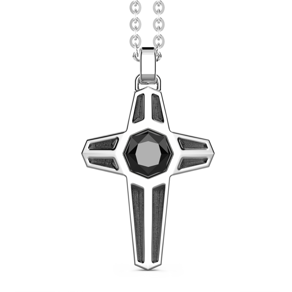 Zancan silver necklace with cross pendant and black stone.
