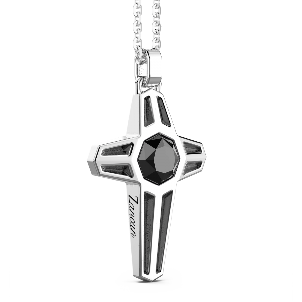 Zancan silver necklace with cross pendant and black stone.