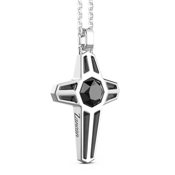 Zancan silver necklace with cross pendant and black stone.