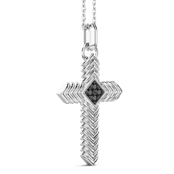 Zancan silver necklace with cross pendant and black stones. 2