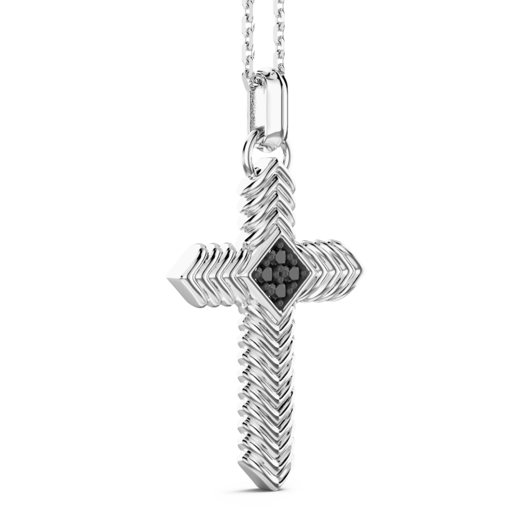 Zancan-Kette aus Silber mit Kreuzanhänger und schwarzen Edelsteinen.