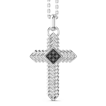 Zancan silver necklace with cross pendant and black stones.