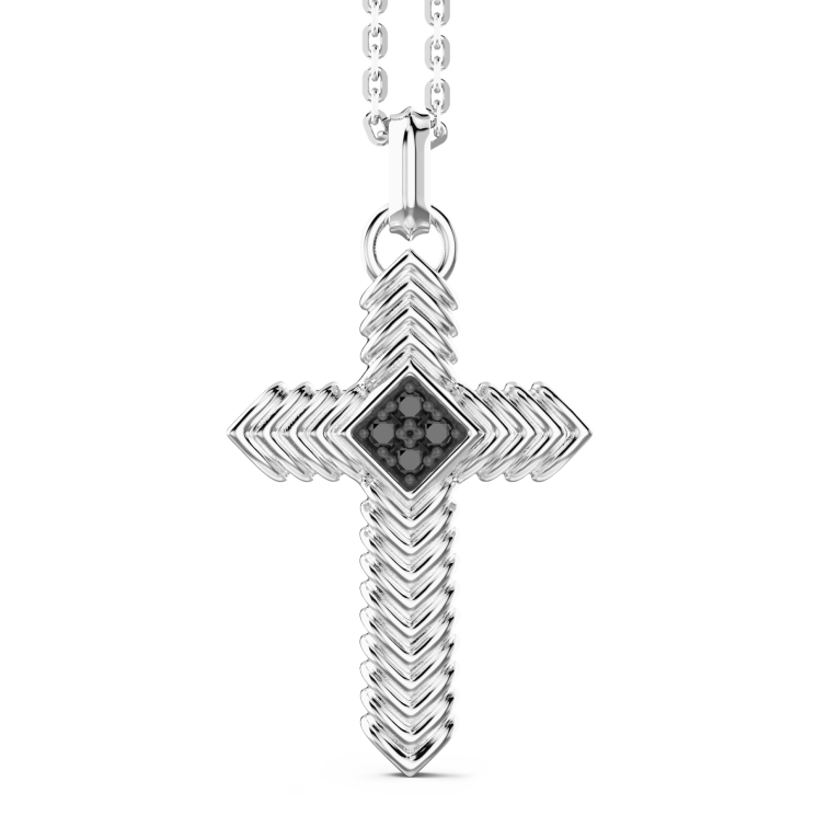 Collana Zancan in argento con pendente a croce e pietre nere.
