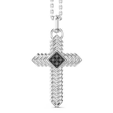 Zancan-Kette aus Silber mit Kreuzanhänger und schwarzen Edelsteinen.