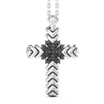 Zancan-Kette aus Silber mit Kreuzanhänger und schwarzen Edelsteinen.