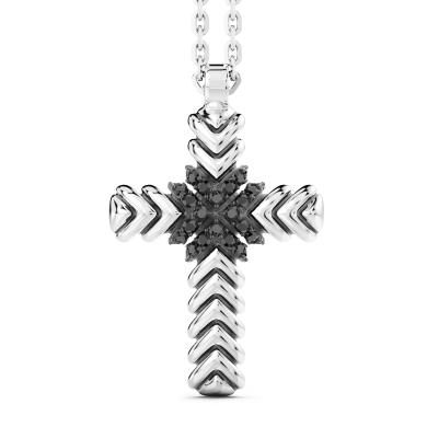 Collana Zancan in argento con pendente a croce e pietre nere.