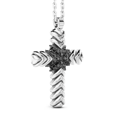 Collana Zancan in argento con pendente a croce e pietre nere.