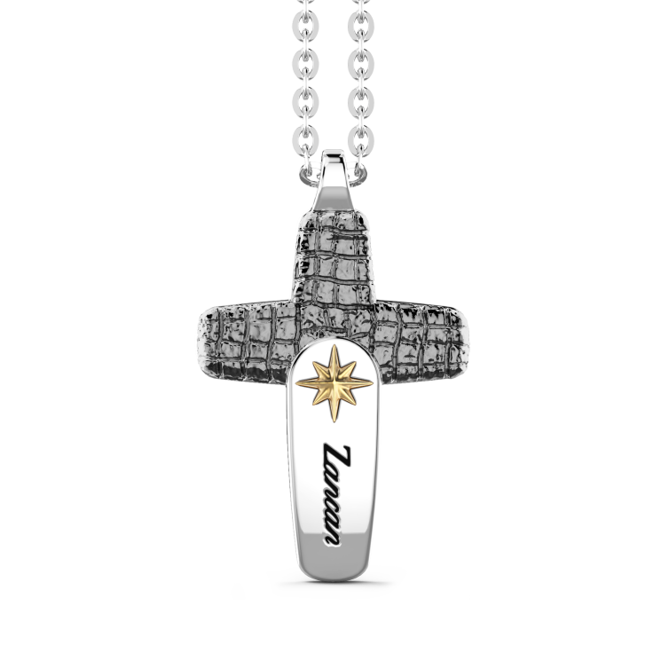 Collar Zancan de plata con colgante de cruz con efecto piel.