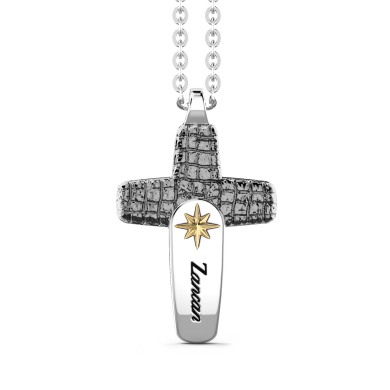 Zancan-Kette aus Silber mit Kreuzanhänger in Lederoptik.