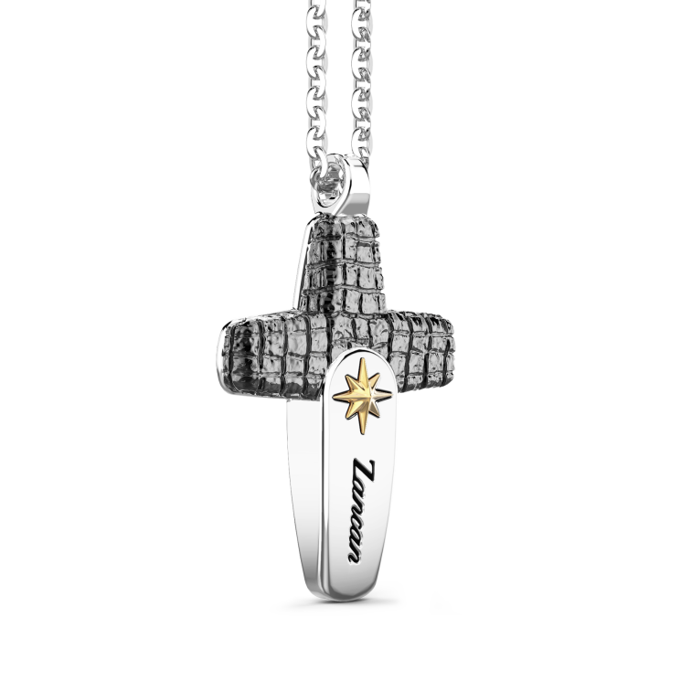 Collar Zancan de plata con colgante de cruz con efecto piel.
