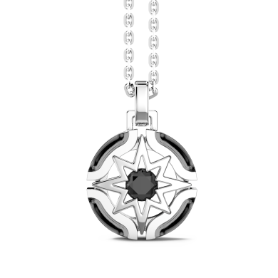 Collana Zancan in argento con pendente a rosa dei venti e pietra nera.