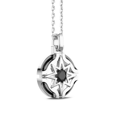 Collana Zancan in argento con pendente a rosa dei venti e pietra nera.