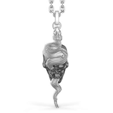 Collana Zancan in argento con pendente a teschio e serpente.