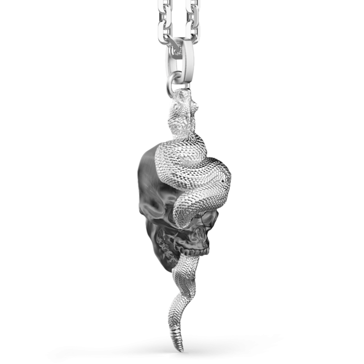 Collana Zancan in argento con pendente a teschio e serpente.