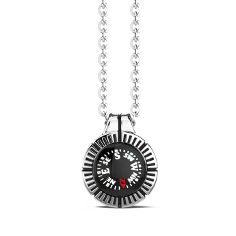 Collana Zancan con bussola nera in argento.
