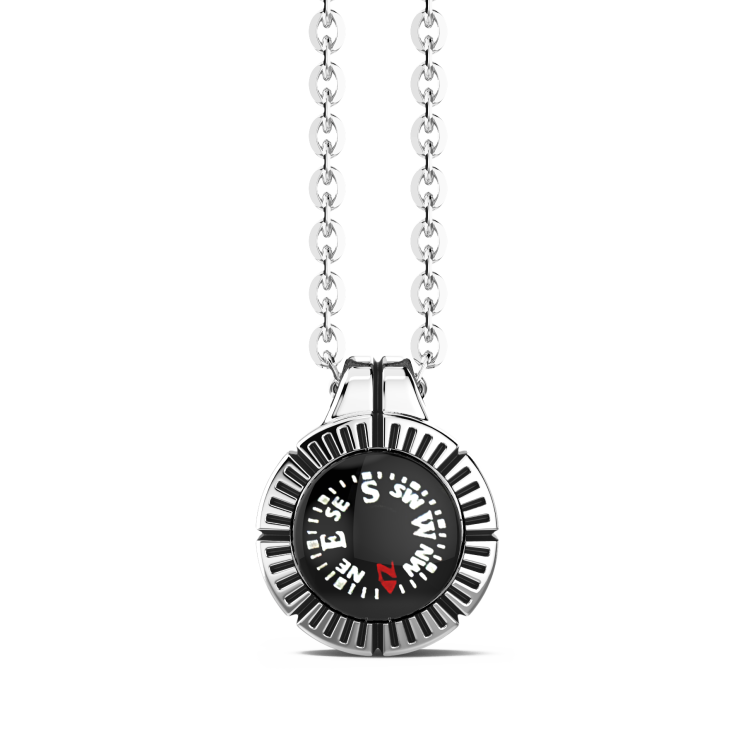 Collana Zancan con bussola nera in argento.