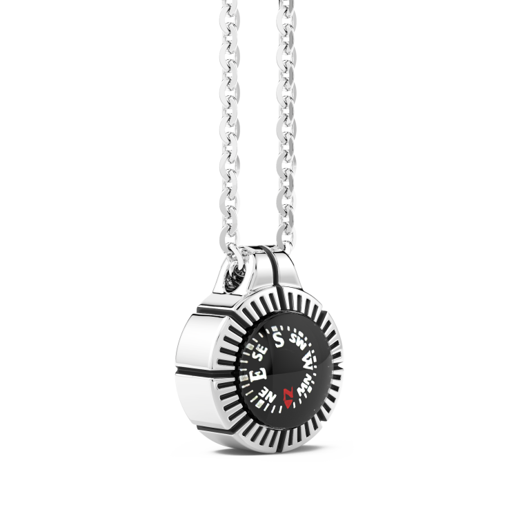 Collana Zancan con bussola nera in argento.