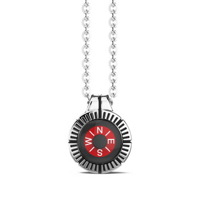 Collana Zancan con bussola rossa in argento.