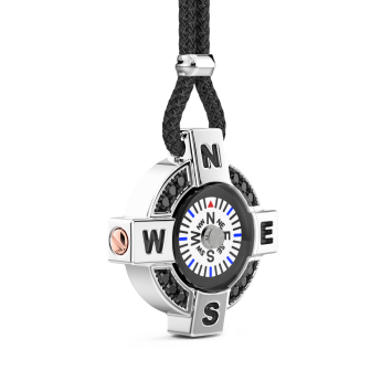 Collana Zancan con bussola bianca in argento e spinelli neri. 2