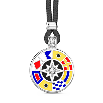 Collana Zancan in kevlar con pendente in argento e dettagli smaltati.